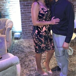 House of CB Black and Pink Floral Dress